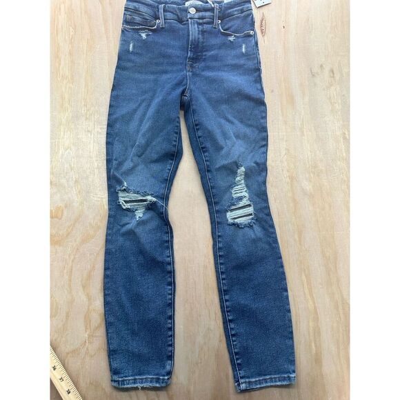 Good American Denim - Good American Jeans Sz 0 25 Straight Leg Distressed Funky Pockets